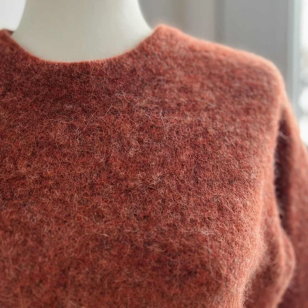 Madewell Rust Brushed Alpaca-Blend Knit Short Boxy Sweater with Soft Halo – US S - Picture 4 of 9